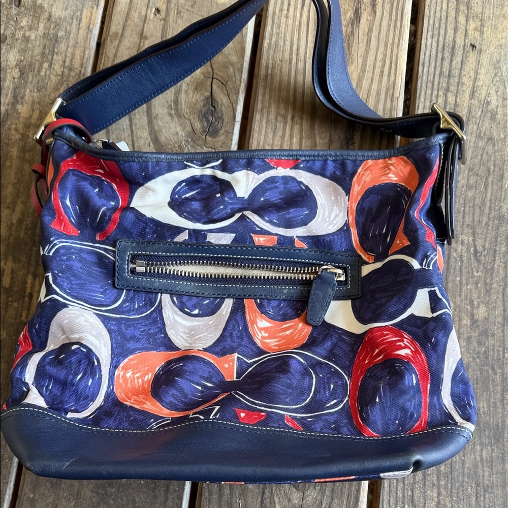 Coach Blue and Red Patterned Shoulder Bag - Picture 3 of 5